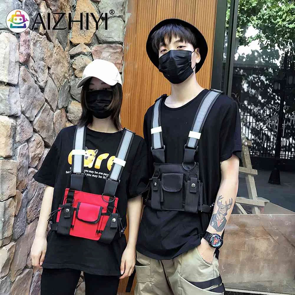 Men Women Multi-function Phone Backpack Hip Hop Outdoor Travel Chest Knapsack