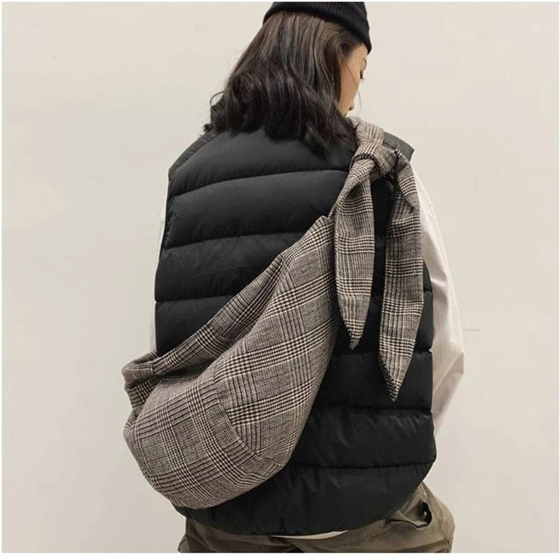 Plaid Dumpling Bag Canvas Shoulder Bag Retro Style Casual Tote Bag
