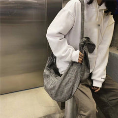 Plaid Dumpling Bag Canvas Shoulder Bag Retro Style Casual Tote Bag