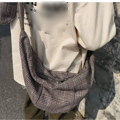 Plaid Dumpling Bag Canvas Shoulder Bag Retro Style Casual Tote Bag