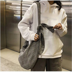 Plaid Dumpling Bag Canvas Shoulder Bag Retro Style Casual Tote Bag