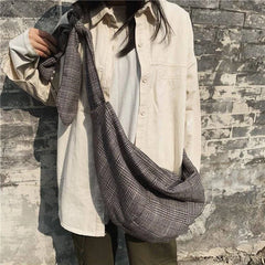 Plaid Dumpling Bag Canvas Shoulder Bag Retro Style Casual Tote Bag