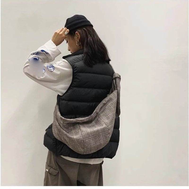 Plaid Dumpling Bag Canvas Shoulder Bag Retro Style Casual Tote Bag