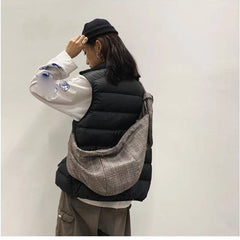Plaid Dumpling Bag Canvas Shoulder Bag Retro Style Casual Tote Bag