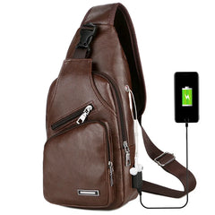 Vintage Men Chest Bag with USB Charging Waterproof Crossbody Bag