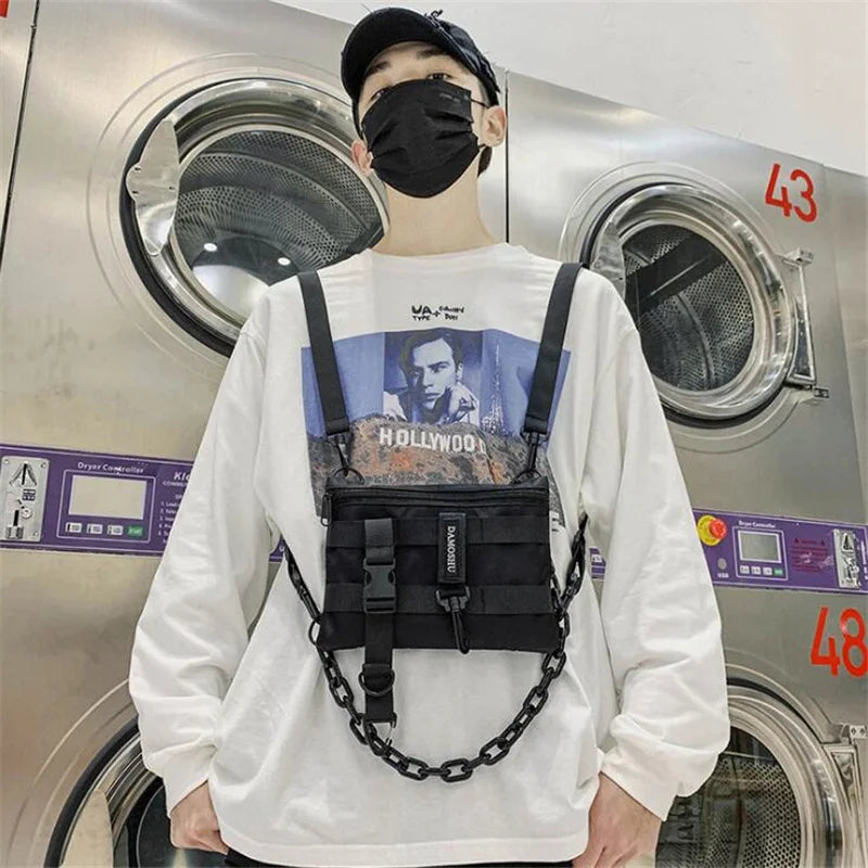Men Multifunction Chest Bag with Plastic Chain Tactical Phone Bag