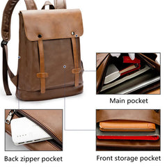 Men's Vintage PU Leather Backpack Anti Theft Waterproof Laptop Bag