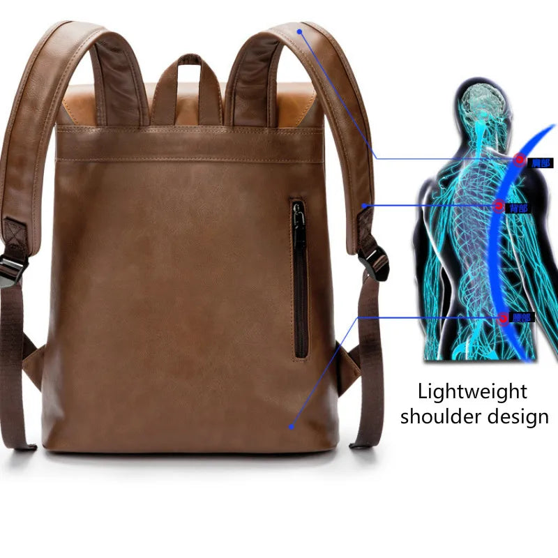 Men's Vintage PU Leather Backpack Anti Theft Waterproof Laptop Bag