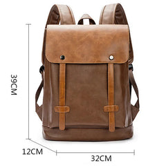 Men's Vintage PU Leather Backpack Anti Theft Waterproof Laptop Bag