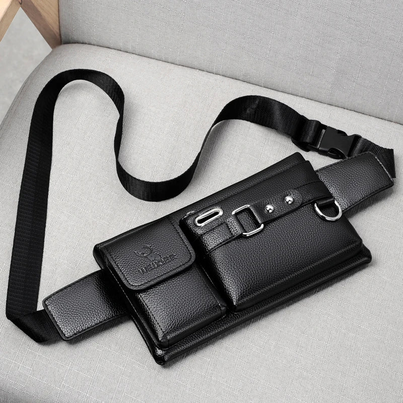 Men's Belt Bag Zipper Closure Earphone Hole Quick Release Buckle