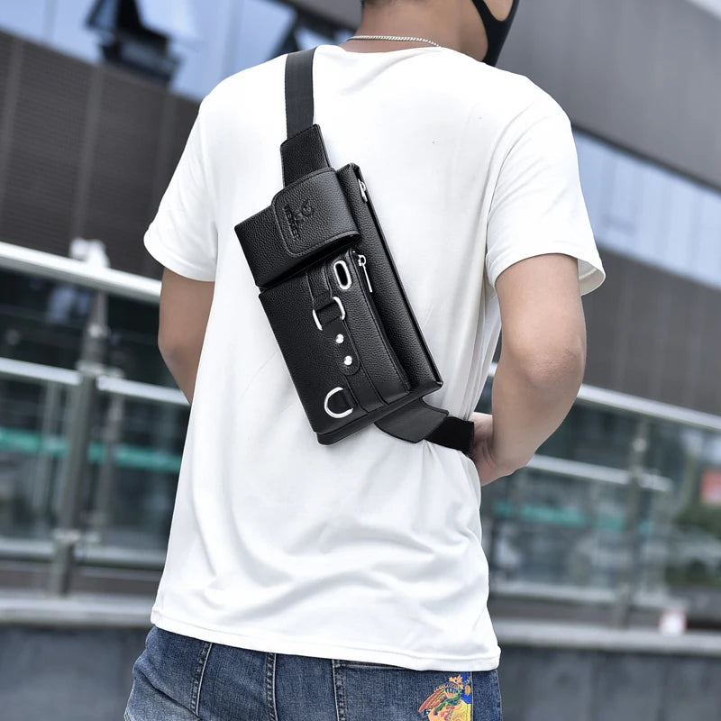 Men's Belt Bag Zipper Closure Earphone Hole Quick Release Buckle