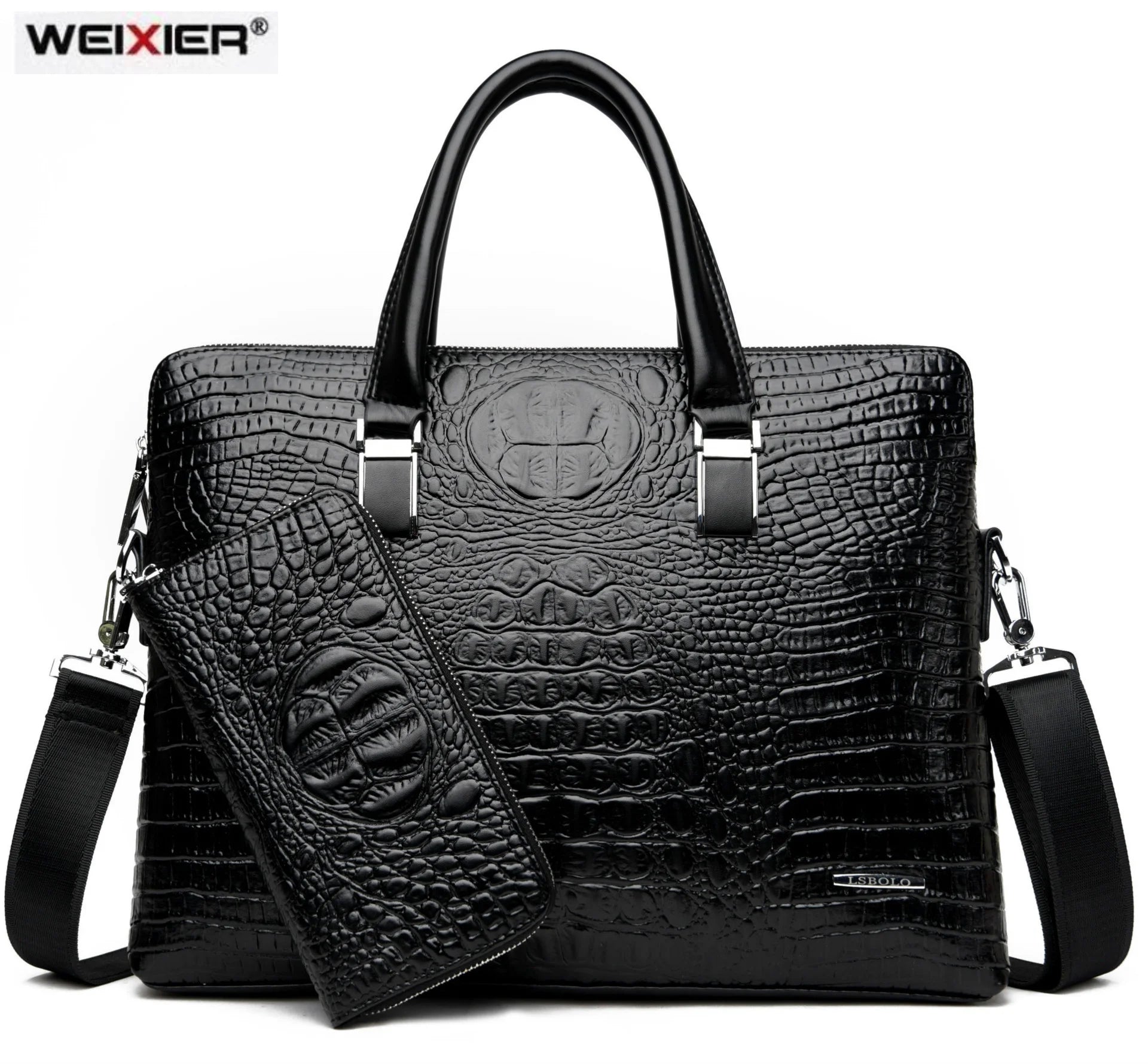 Men's Crocodile Pattern Briefcases PU Leather Handbags Business Office Laptop