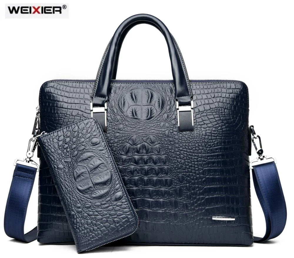 Men's Crocodile Pattern Briefcases PU Leather Handbags Business Office Laptop