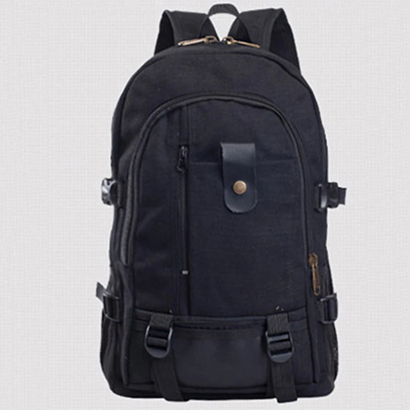 Men's Canvas Backpack Large-Capacity Schoolbag Solid Rucksacks
