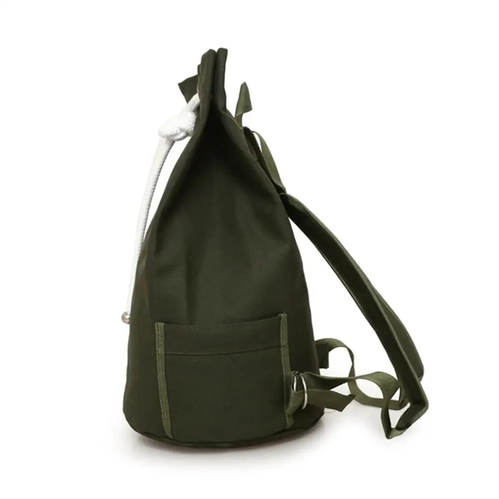 Men's Canvas Backpack Large Capacity Drawstring Bagpack Bucket Unisex