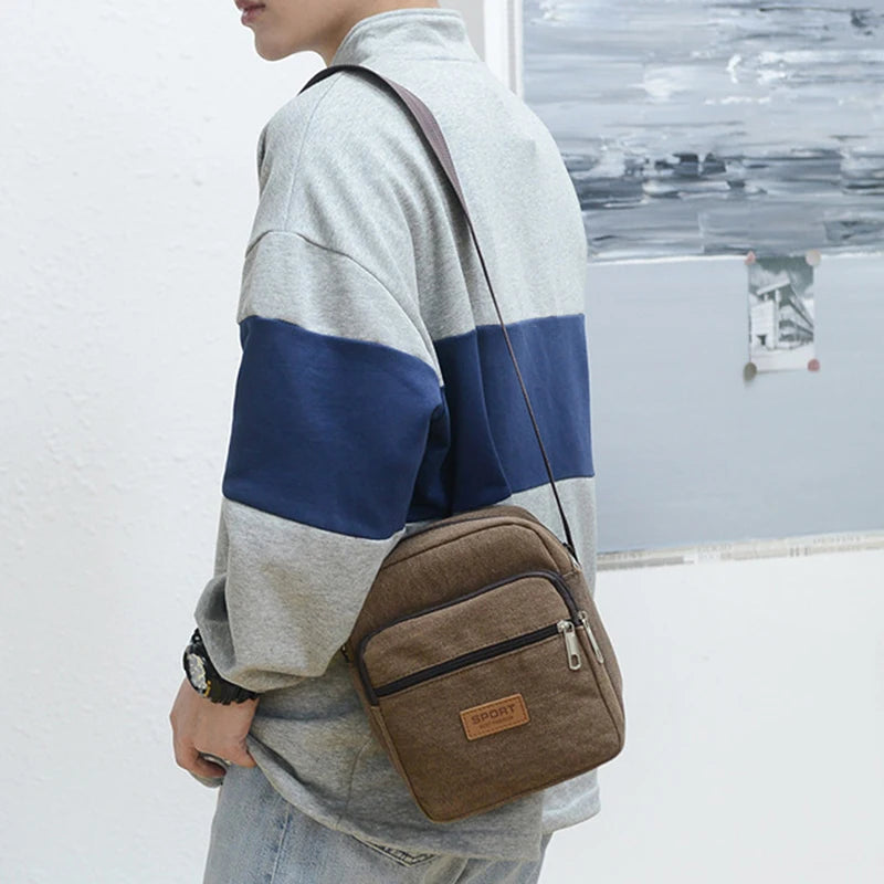 Men's Canvas Shoulder Bag For Business Crossbody Bag Version Male Travel
