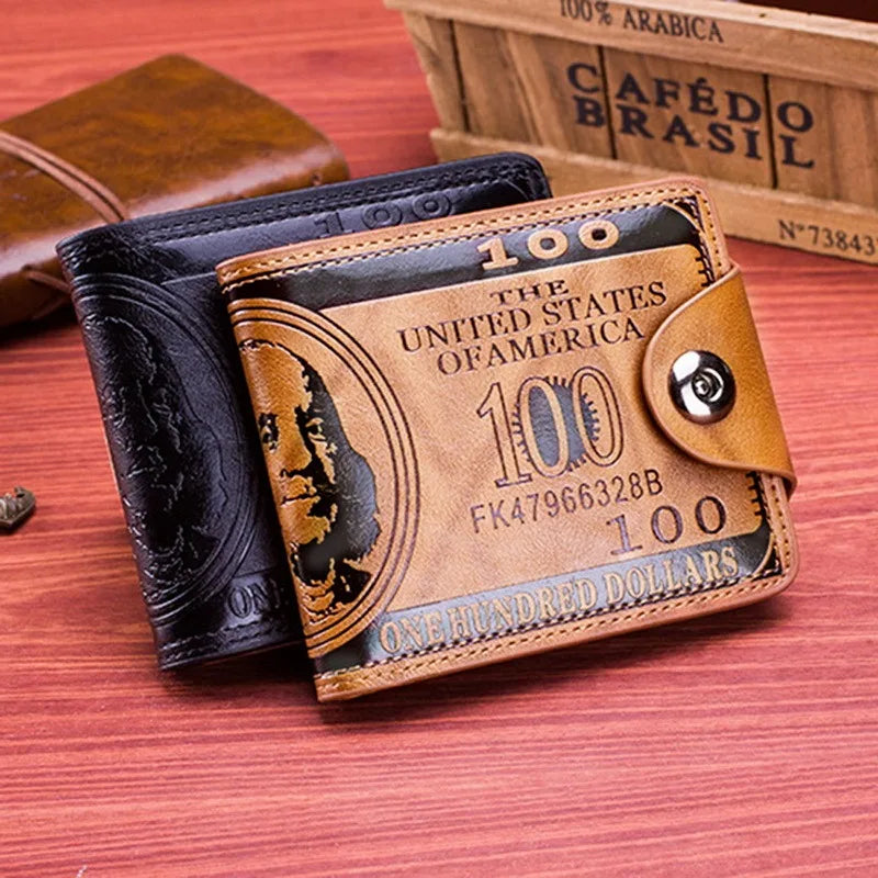 Men's Small Leather Wallet Short Money Bag Vintage Business Handbag
