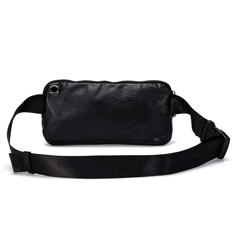Men's Casual Chest bag PU Leather Waist bag Small Double zipper Messenger Bag