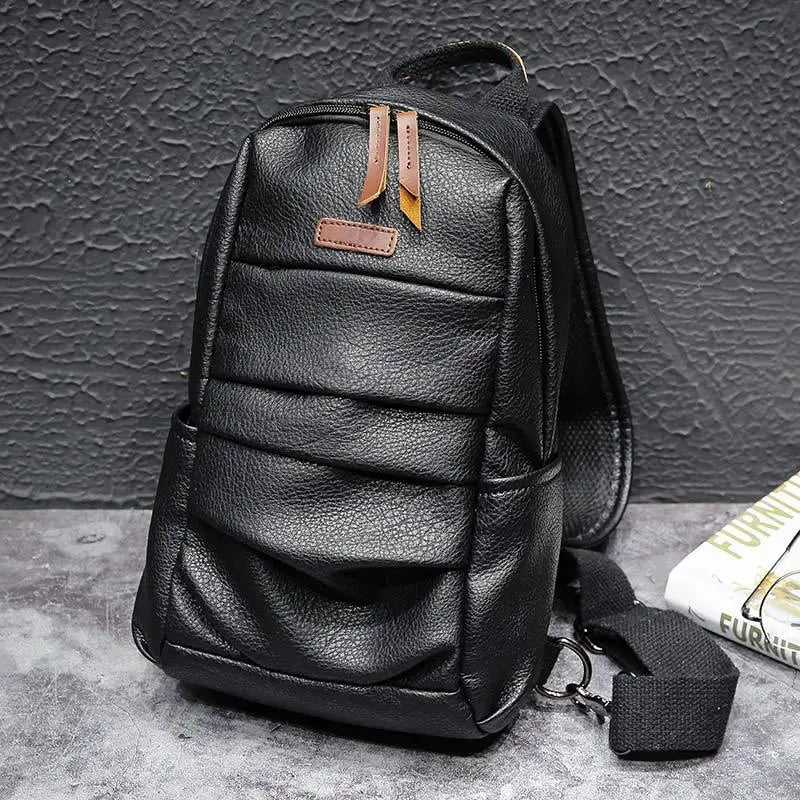Men's Casual Chest bag Waterproof PU Leather Messenger Bag