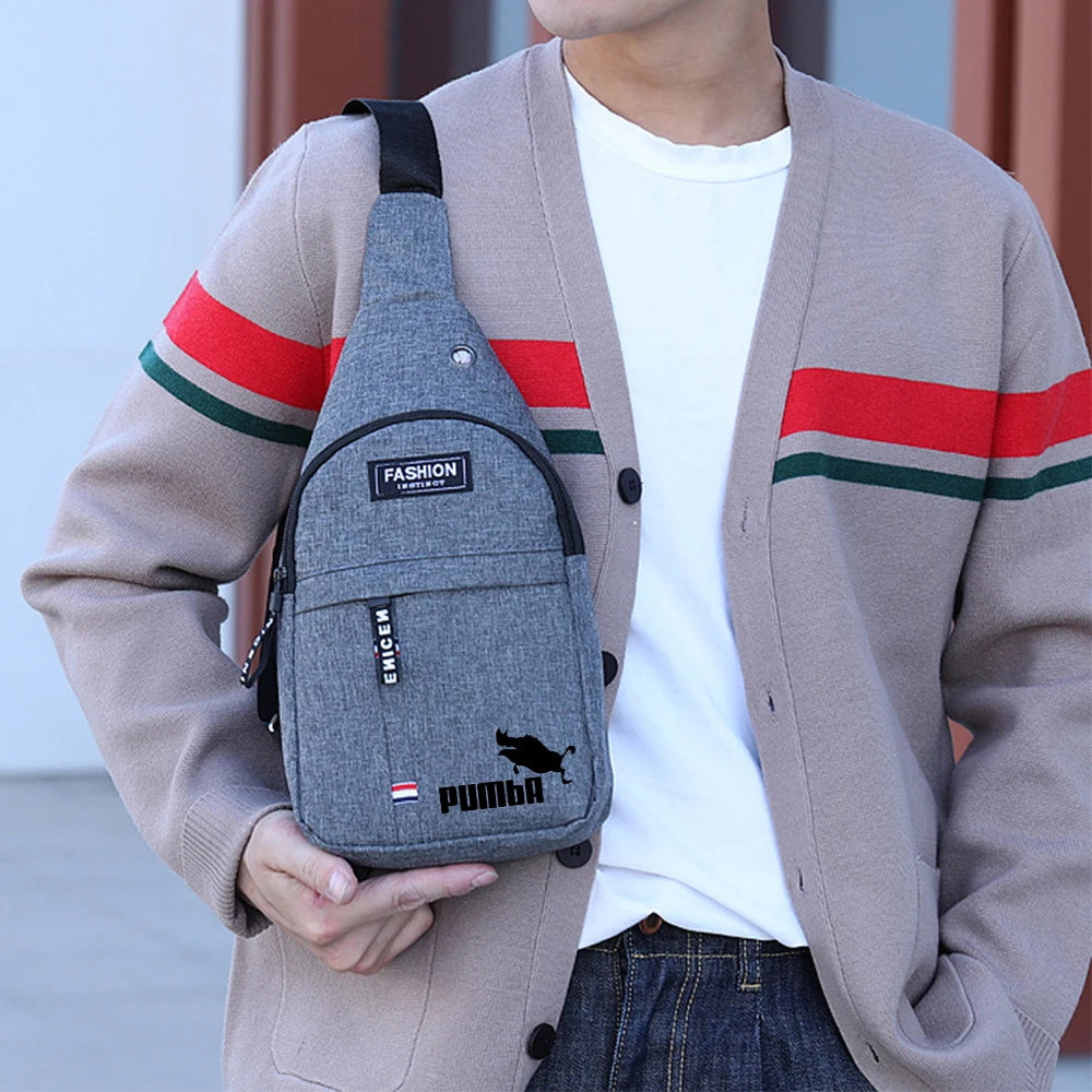 Men's Pig Print Chest Bag Casual Waist Bag Crossbody Handbag