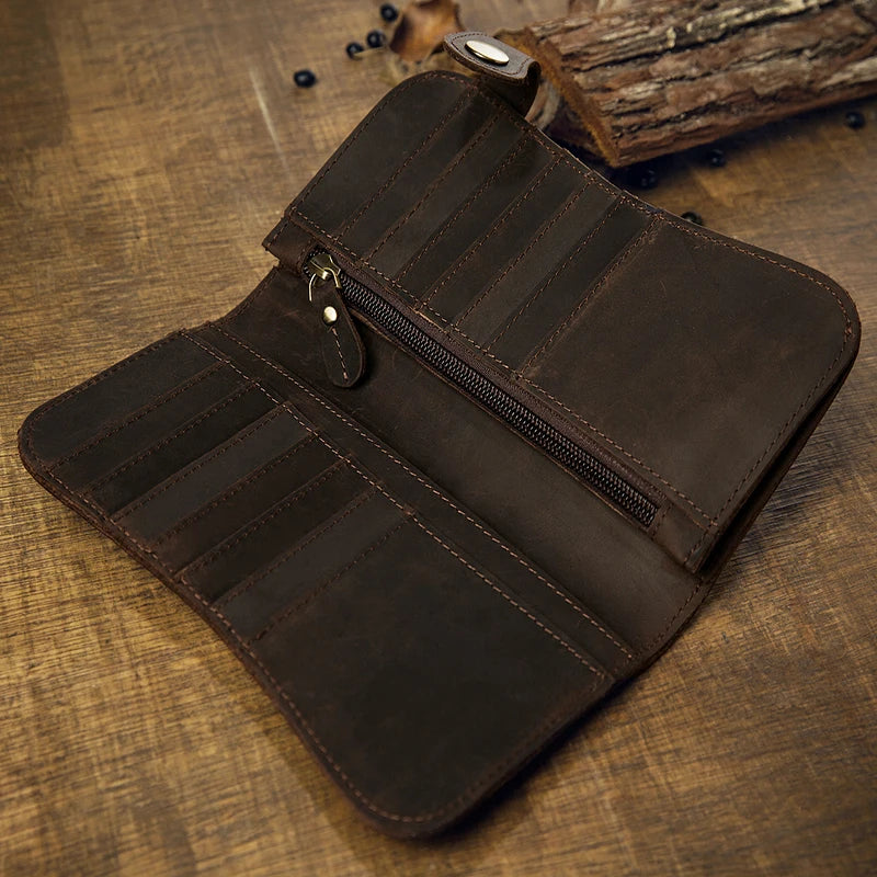 Men's Crazy Horse Leather Wallet Vintage Style Long Purse
