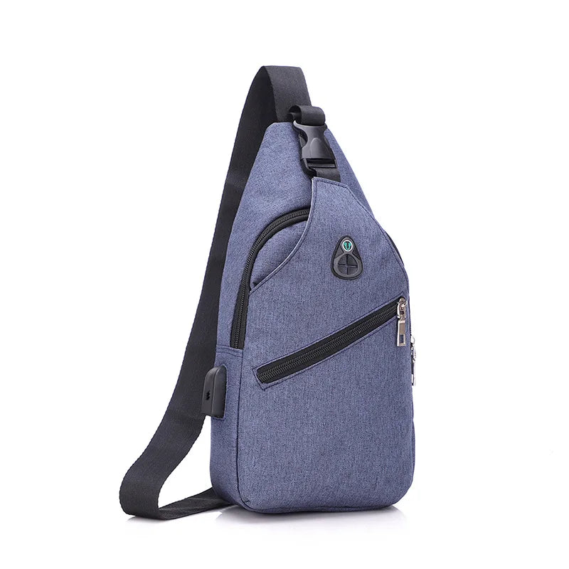 Men's USB Crossbody Chest Bag Canvas Shoulder Pack
