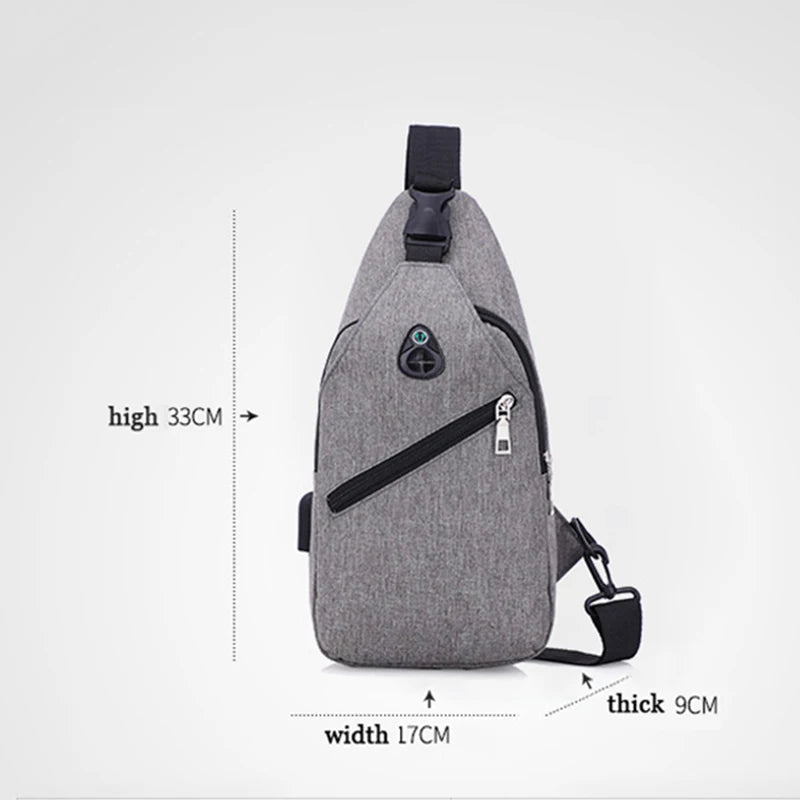 Men's USB Crossbody Chest Bag Canvas Shoulder Pack