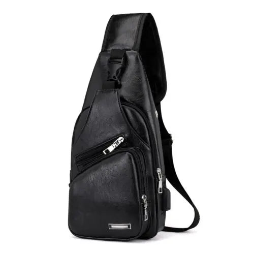 Men's USB Chest Bag Messenger Leather Shoulder Bags