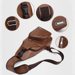 Men's USB Crossbody Bag Leather Shoulder Diagonal Messenger Travel Backpack