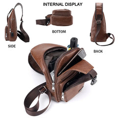 Men's USB Crossbody Bag Leather Shoulder Diagonal Messenger Travel Backpack