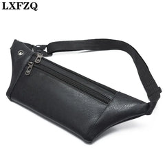 Men's PU Leather 3-Layer Fanny Pack with Earphone Hole Waist Bag