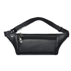 Men's PU Leather 3-Layer Fanny Pack with Earphone Hole Waist Bag