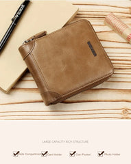 Men's Retro Small Bag Short Moneybag Business Purse Thin Zipper Billfold
