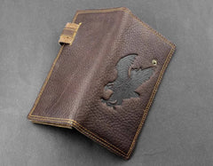 Men's Leather Bifold Zipper Wallet Eagle Clutch Purse