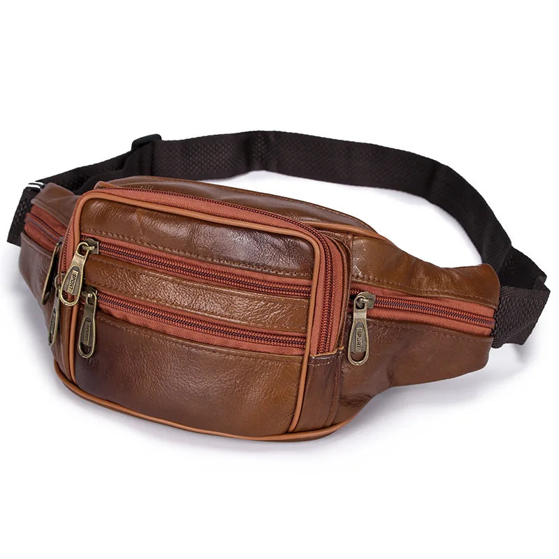 Men's Waterproof Leather Crossbody Bag Travel Waist Pack
