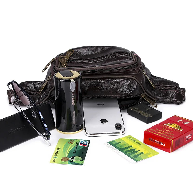 Men's Waterproof Leather Crossbody Bag Travel Waist Pack