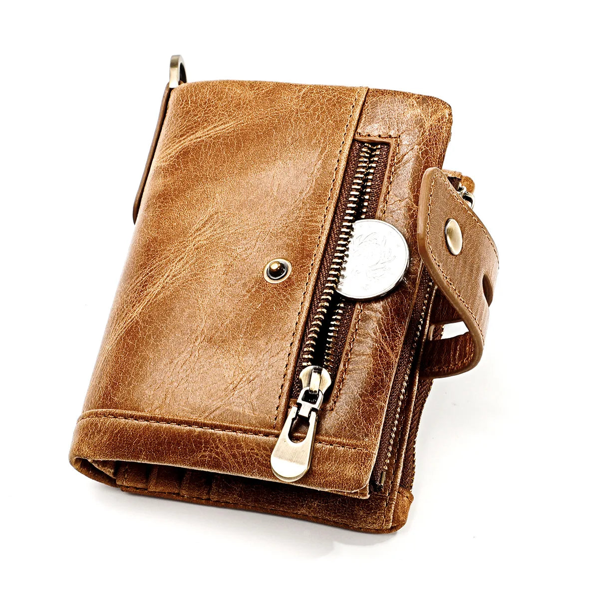 RFID Crazy Horse Leather Zipper Wallet Retro Short Wallet