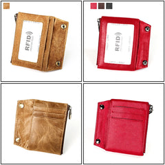 RFID Crazy Horse Leather Zipper Wallet Retro Short Wallet