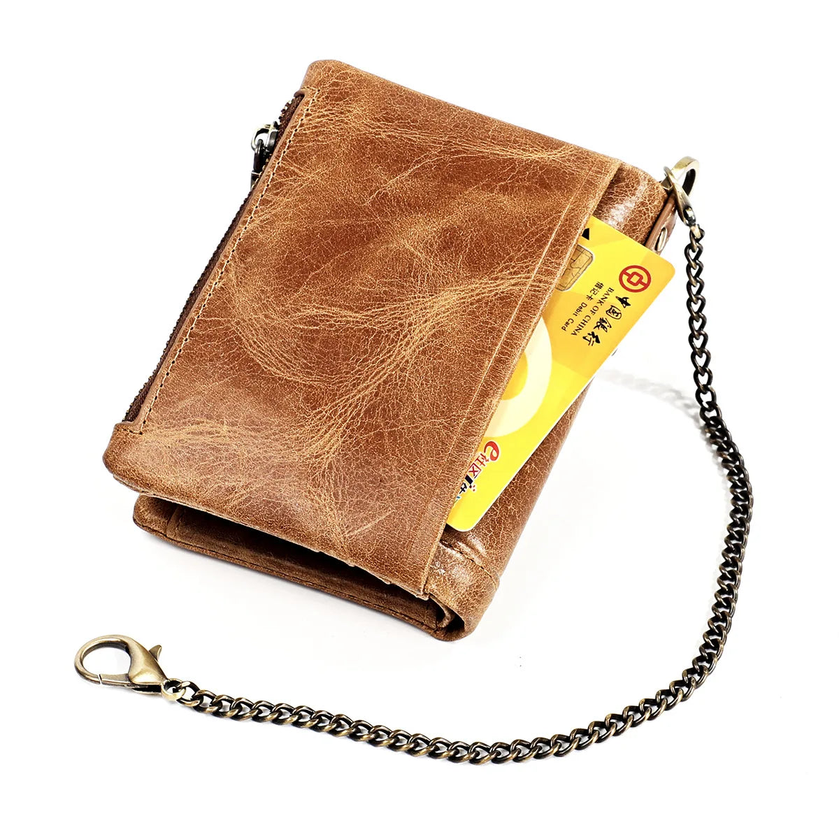 RFID Crazy Horse Leather Zipper Wallet Retro Short Wallet
