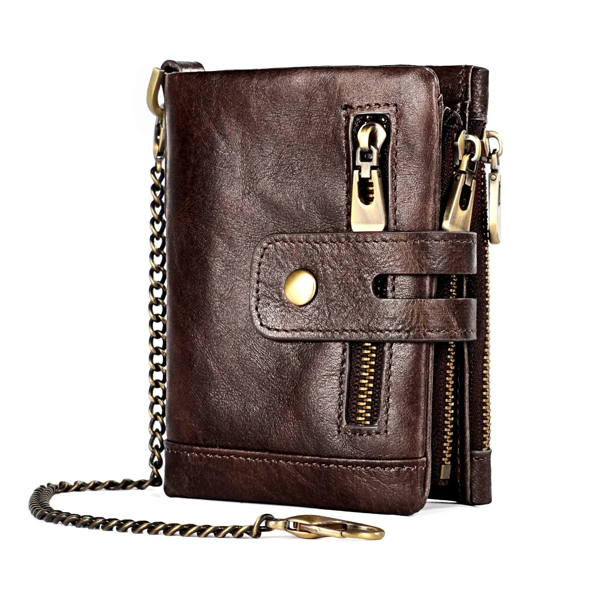 RFID Crazy Horse Leather Zipper Wallet Retro Short Wallet