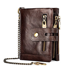 RFID Crazy Horse Leather Zipper Wallet Retro Short Wallet