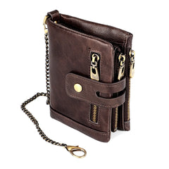 RFID Crazy Horse Leather Zipper Wallet Retro Short Wallet