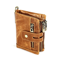 RFID Crazy Horse Leather Zipper Wallet Retro Short Wallet