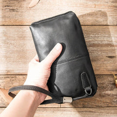 Men's Leather Zip-Up Wallet Long Purse Phone Bag