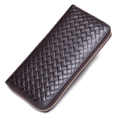 Men's High Weaven Leather Long Wallet Natural Leather Purse
