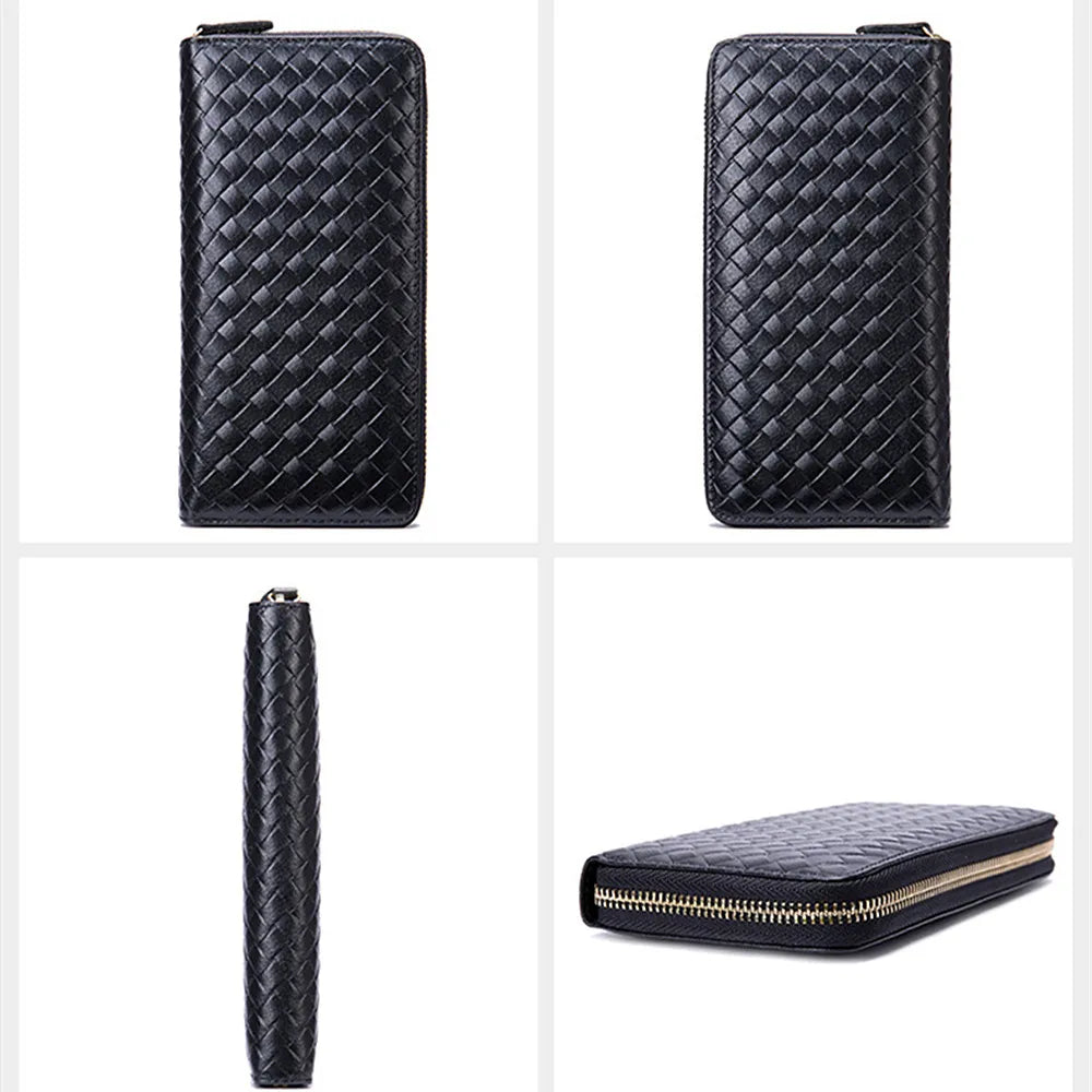 Men's High Weaven Leather Long Wallet Natural Leather Purse
