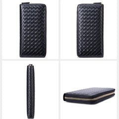 Men's High Weaven Leather Long Wallet Natural Leather Purse