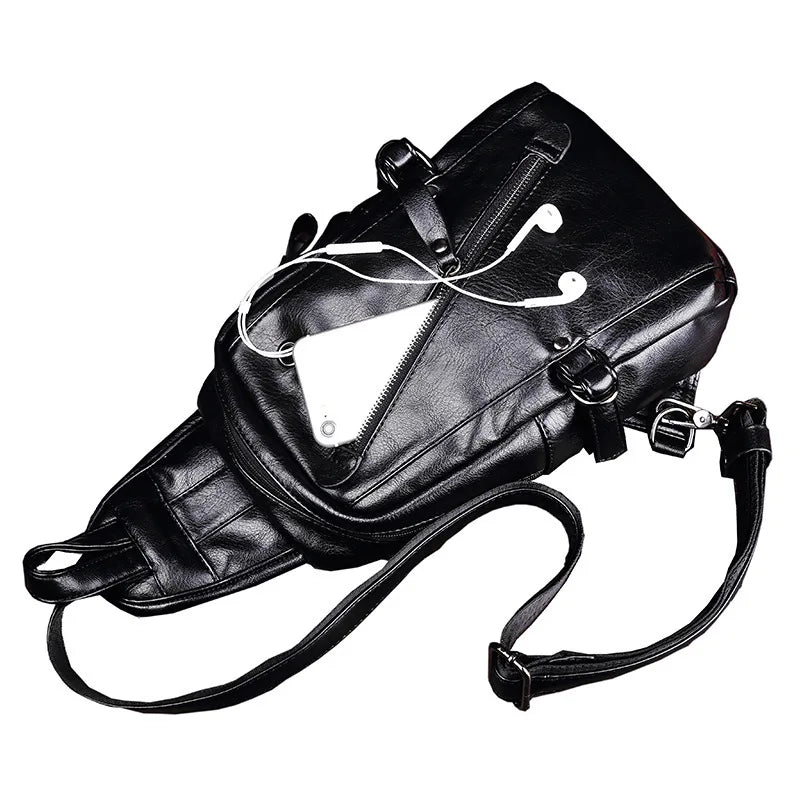 Men's Leather Sling Bag Chest Crossbody Shoulder Bag Soft Leather