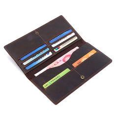 Men's Long Leather Wallet Retro Crazy Horse Leather Multi-card Wallet