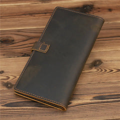 Men's Long Wallet Crazy Horse Leather Retro Business Multi-card Holder